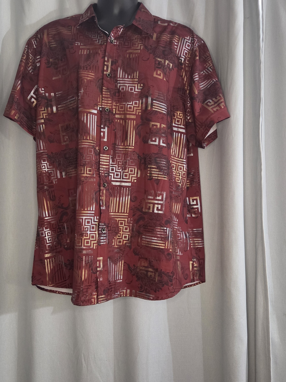 D-Niko 3X Men's Red Printed Short-Sleeve Button-Up Shirt